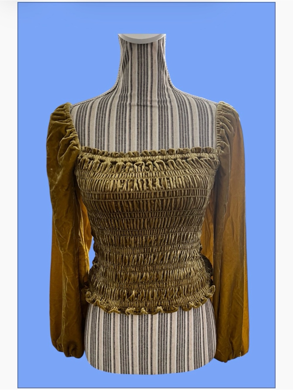 Anthropologie Olive Smocked Velvet Long-Sleeve Top